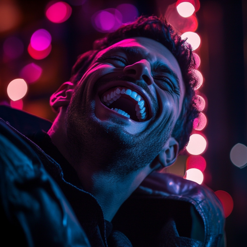 A man laughing.